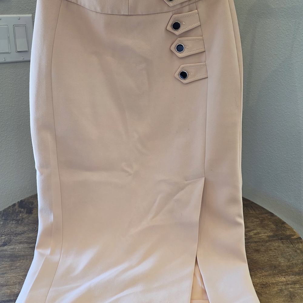 Karen Millen Blush Pink Midi Pencil Skirt with Button Trim